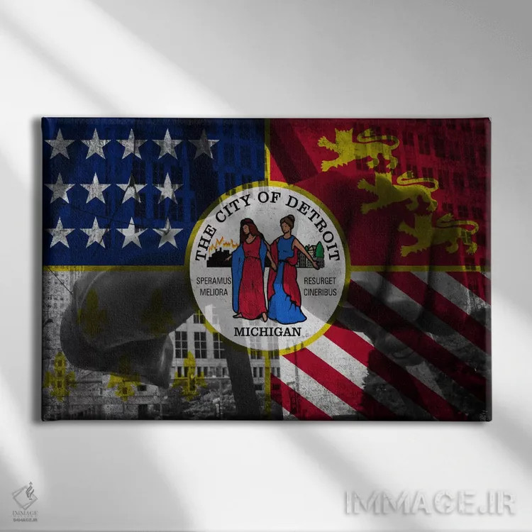 تابلو دیترویت، میشیگان (مشت مجسمه) اثر فایو بای فایو کالکتیو - نمای روبهرو روی دیوار