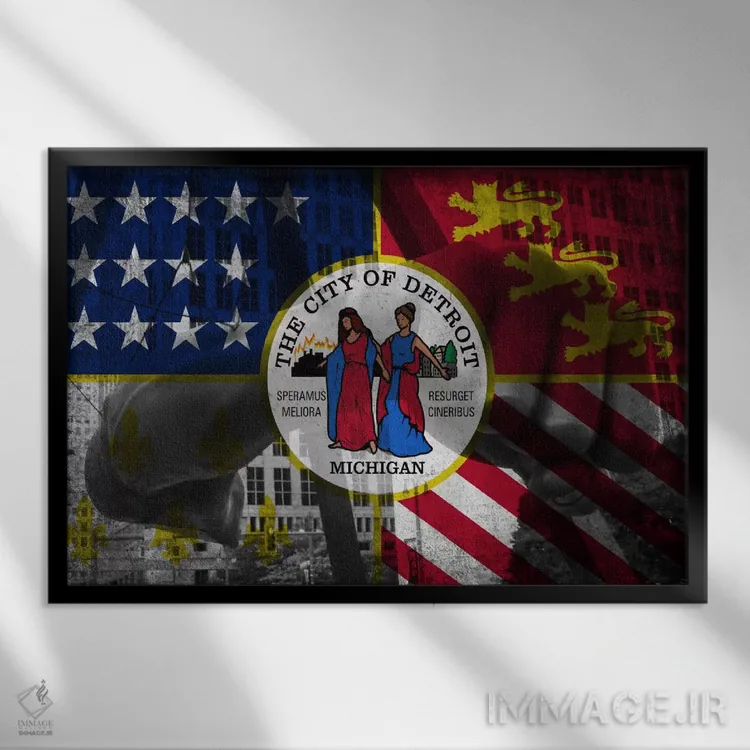 تابلو دیترویت، میشیگان (مشت مجسمه) اثر فایو بای فایو کالکتیو - نمای قابدار مشکی