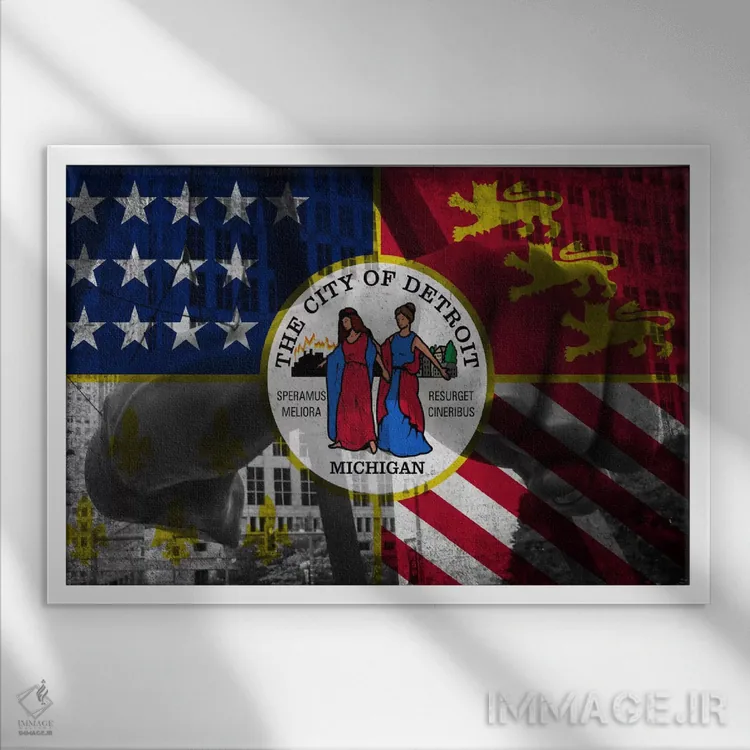 تابلو دیترویت، میشیگان (مشت مجسمه) اثر فایو بای فایو کالکتیو - نمای قابدار سفید