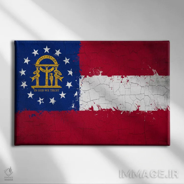 تابلو پرچم ایالت جورجیا با رنگ ترکخورده تازه اثر فایو بای فایو کالکتیو - نمای روبهرو روی دیوار