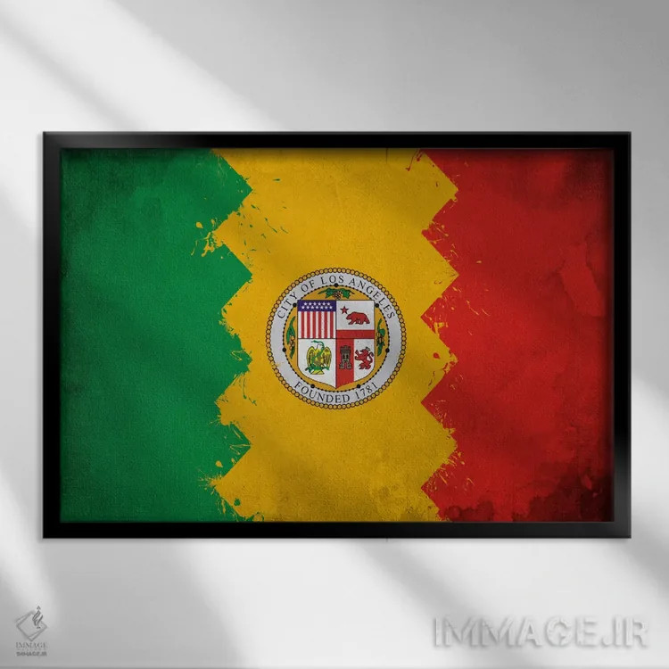 تابلو پرچم لسآنجلس، کالیفرنیا با رنگ تازه اثر آیکانواس (شرکت چاپ هنری) - نمای قابدار مشکی