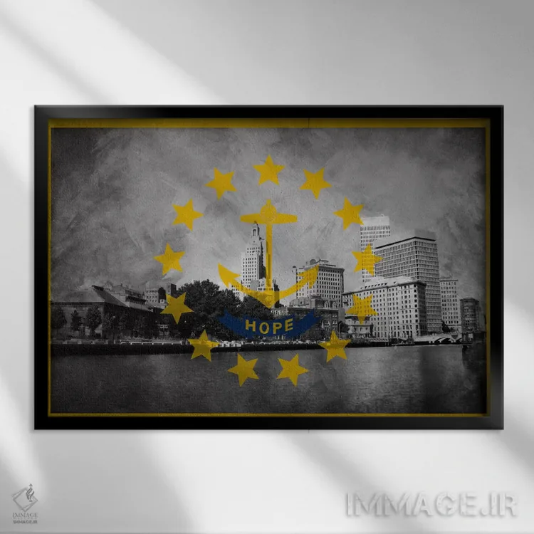 تابلو رود آیلند (منظره مرکز شهر پراویدنس) اثر فایو بای فایو کالکتیو - نمای قابدار مشکی