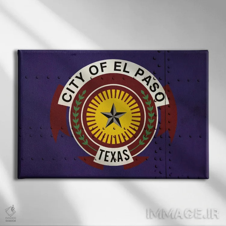 تابلو پرچم شهر ال پاسو، تگزاس روی فلز پرچ شده اثر آیکانواس (شرکت چاپ هنری) - نمای روبهرو روی دیوار