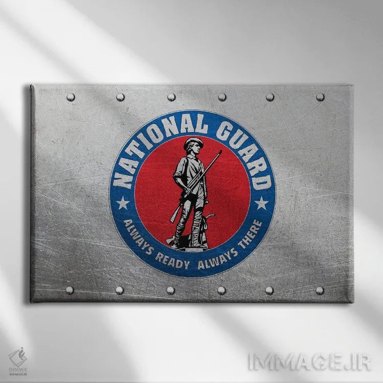 تابلو پرچم گارد ملی (فلزی) اثر فایو بای فایو کالکتیو - نمای روبهرو روی دیوار