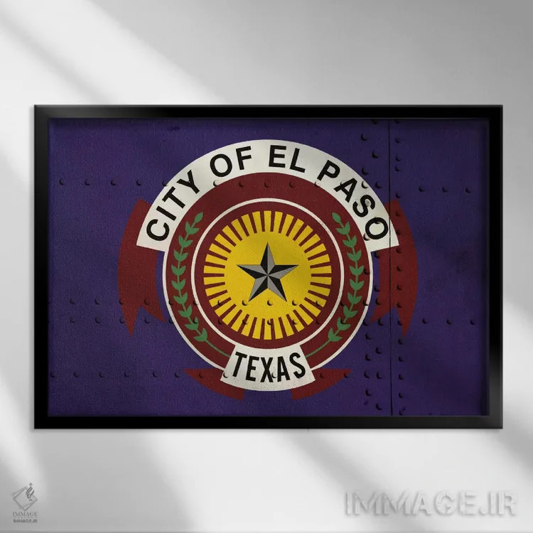 تابلو پرچم شهر ال پاسو، تگزاس روی فلز پرچ شده اثر آیکانواس (شرکت چاپ هنری) - نمای قابدار مشکی