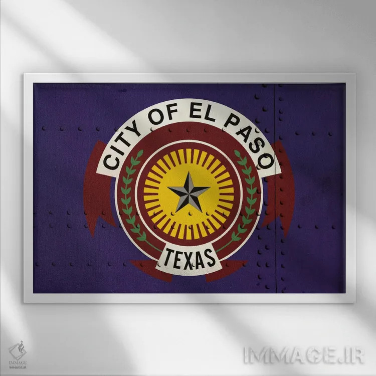 تابلو پرچم شهر ال پاسو، تگزاس روی فلز پرچ شده اثر آیکانواس (شرکت چاپ هنری) - نمای قابدار سفید
