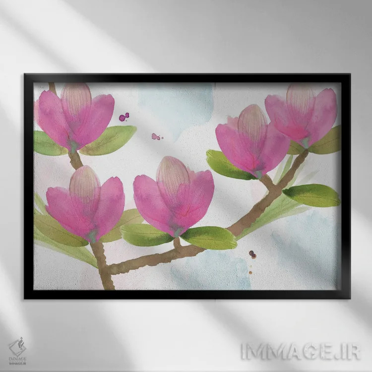 تابلو ماگنولیای صورتی I اثر فلورا کوتا - نمای قابدار مشکی