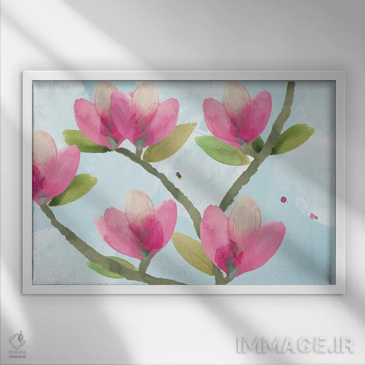 تابلو ماگنولیای صورتی III اثر فلورا کوتا - نمای قابدار سفید