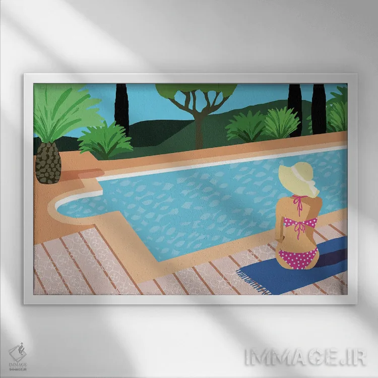 تابلو روزهای کنار استخر ۱ اثر فلورا کوتا - نمای قابدار سفید