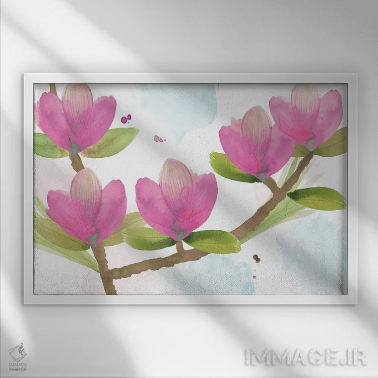 تابلو ماگنولیای صورتی I اثر فلورا کوتا - نمای قابدار سفید