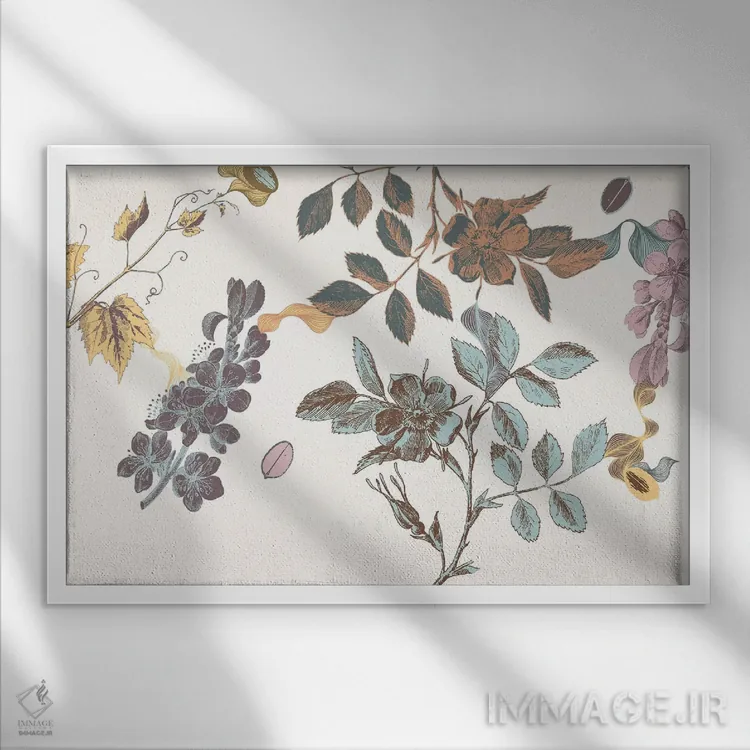 تابلو شاخهها و گلها (چند رنگ) اثر فایو بای فایو کالکتیو - نمای قابدار سفید