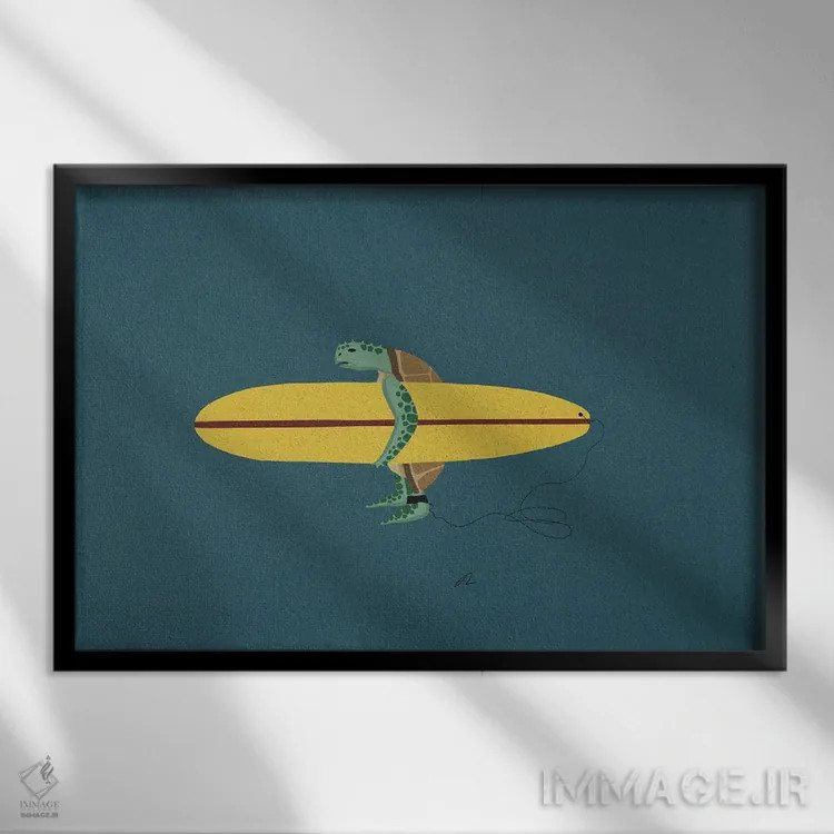 تابلو لاکپشت موجسوار اثر فابیان لاواتر - نمای قابدار مشکی