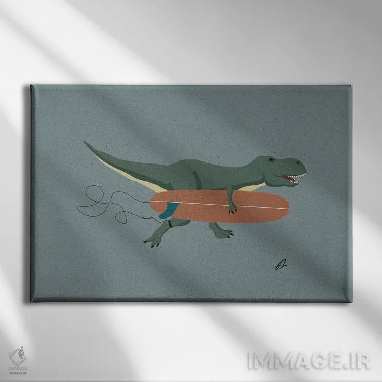 تابلو تیرکس موجسوار اثر فابیان لاواتر - نمای روبهرو روی دیوار