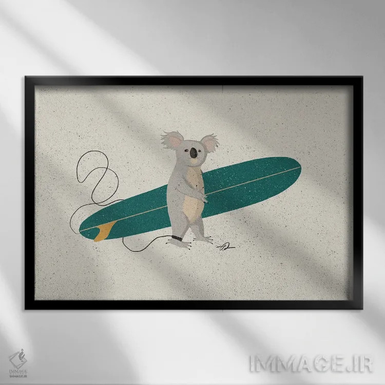 تابلو کوالای موجسوار اثر فابیان لاواتر - نمای قابدار مشکی