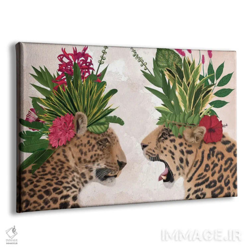 تابلو دو پلنگ گلخانهای (صورتی-سبز) اثر فب فانکی (استودیو هنری) - نمای پرسپکتیو محصول