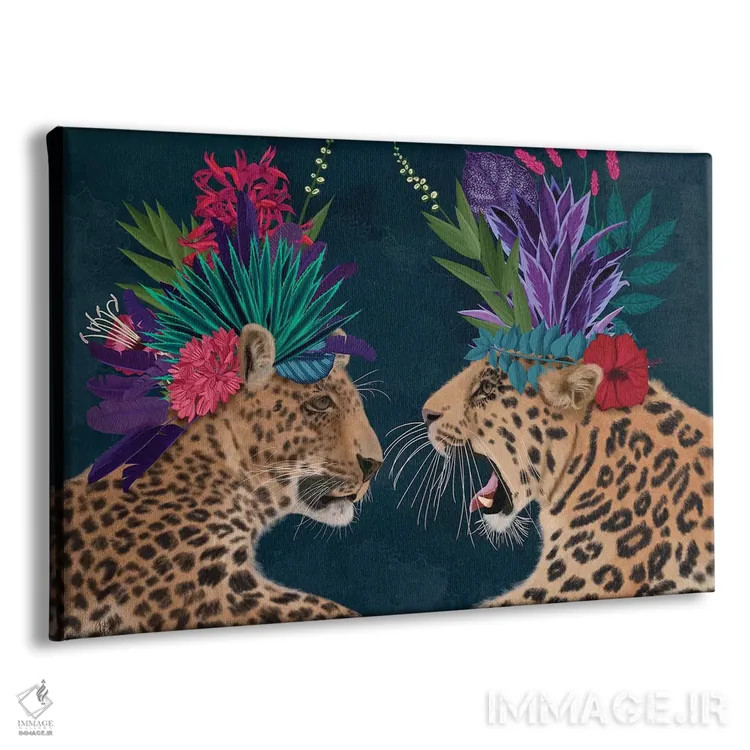 تابلو دو پلنگ گلخانهای (تیره) اثر فب فانکی (استودیو هنری) - نمای پرسپکتیو محصول