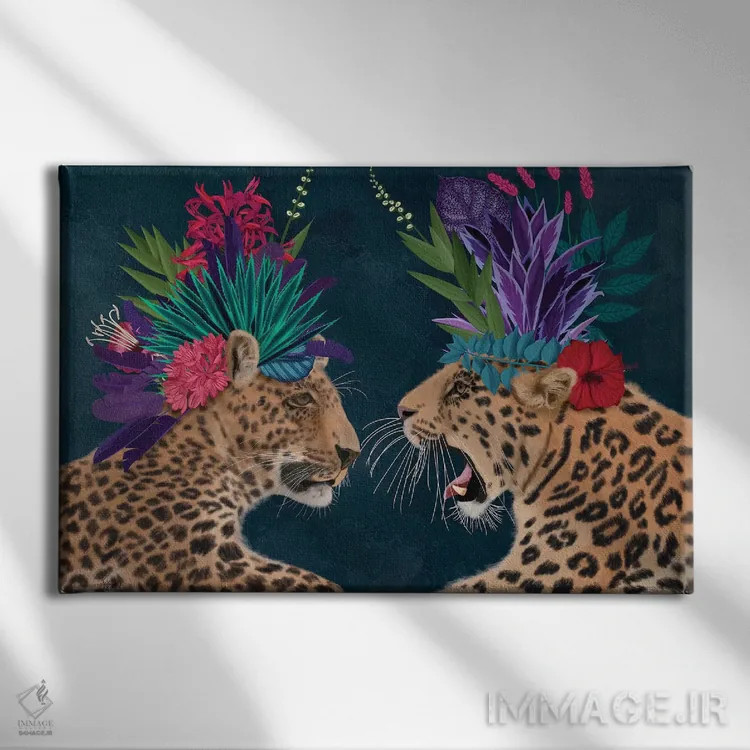 تابلو دو پلنگ گلخانهای (تیره) اثر فب فانکی (استودیو هنری) - نمای روبهرو روی دیوار