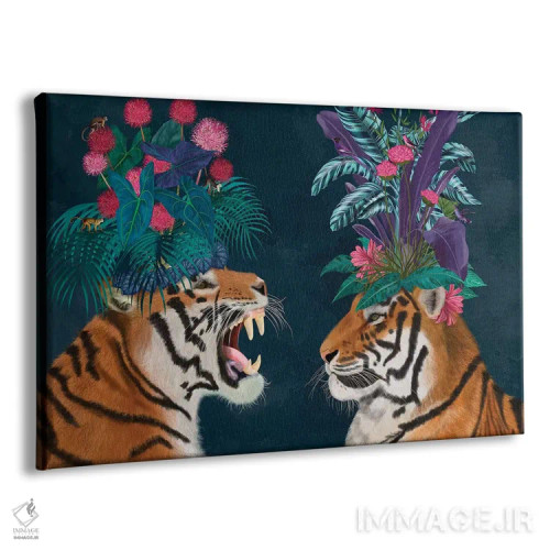 تابلو دو ببر گلخانهای (تیره) اثر فب فانکی (استودیو هنری) - نمای پرسپکتیو محصول