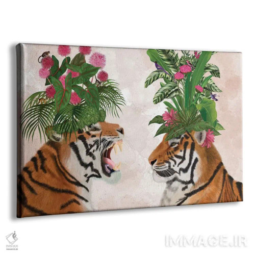 تابلو دو ببر گلخانهای (صورتی-سبز) اثر فب فانکی (استودیو هنری) - نمای پرسپکتیو محصول