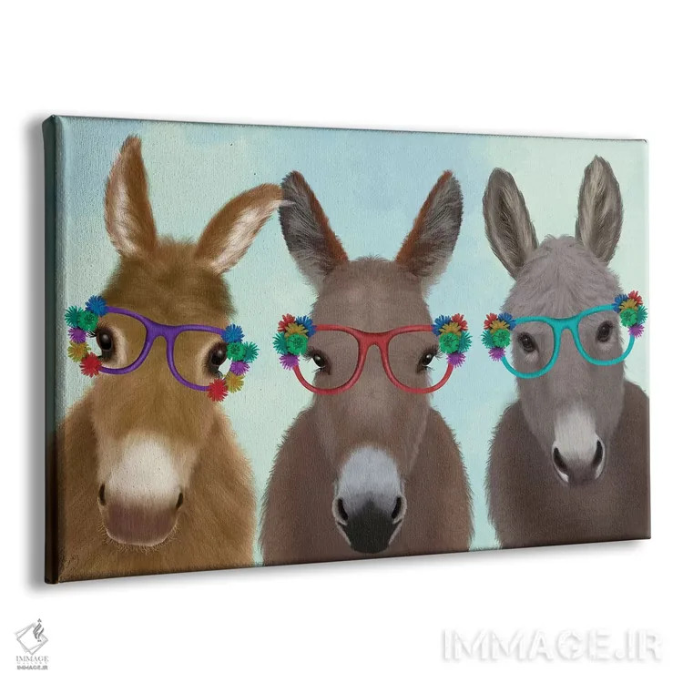 تابلو سهتایی الاغ با عینک گلدار اثر فب فانکی (استودیو هنری) - نمای پرسپکتیو محصول