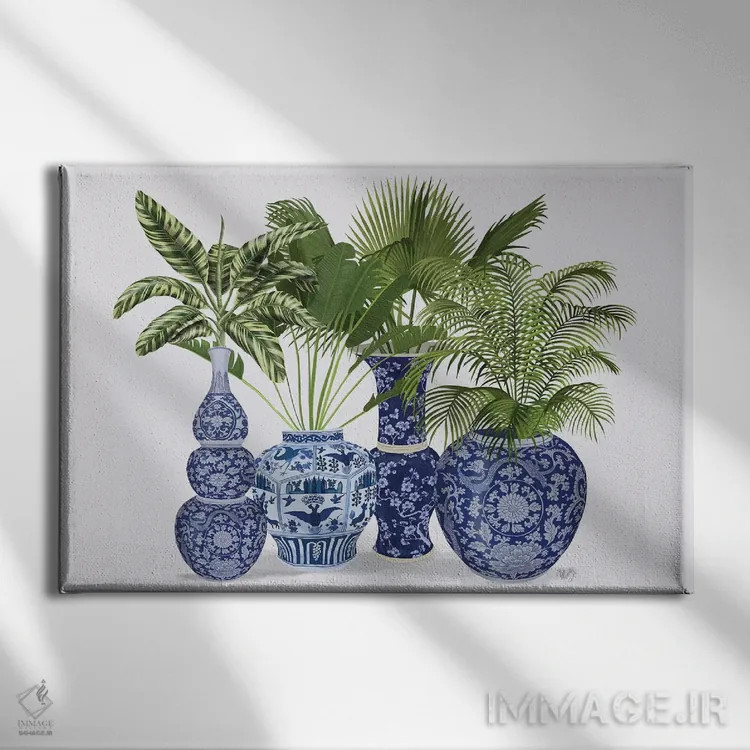 تابلو گروه گلدان چینی ۱ اثر فب فانکی (استودیو هنری) - نمای روبهرو روی دیوار