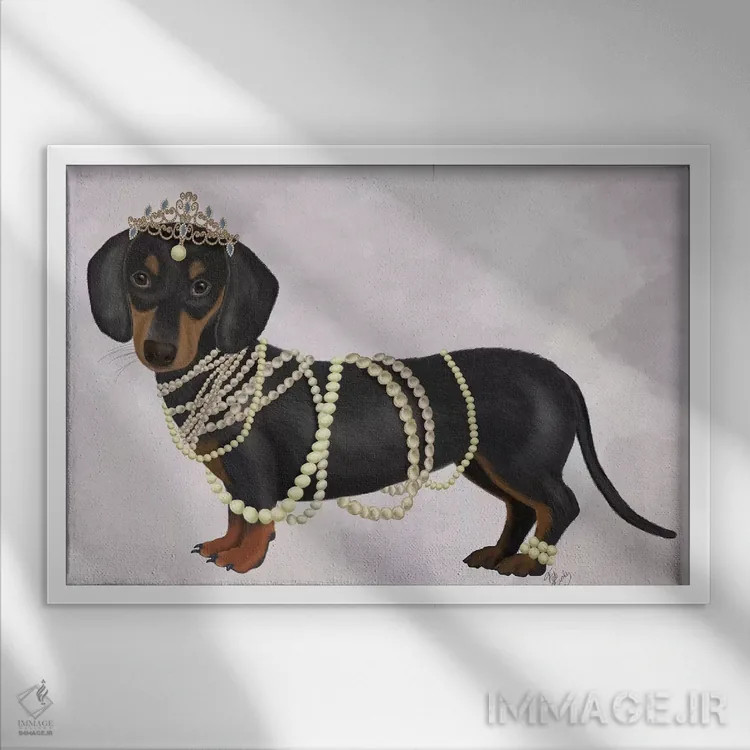 تابلو داشوند و مرواریدها ۱ اثر فب فانکی (استودیو هنری) - نمای قابدار سفید