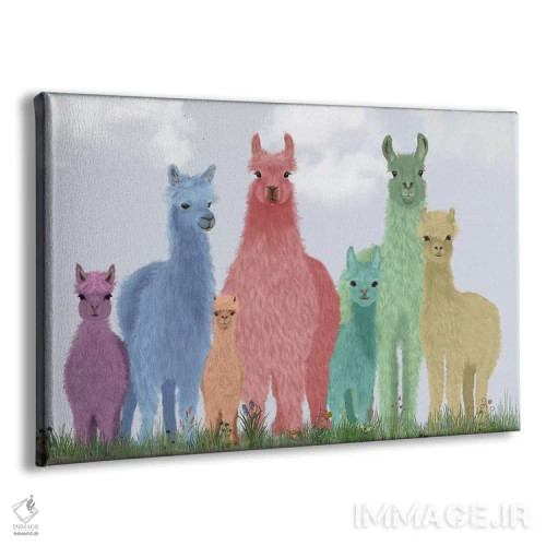 تابلو خانواده لاما رنگ پاستلی اثر فب فانکی (استودیو هنری) - نمای پرسپکتیو محصول