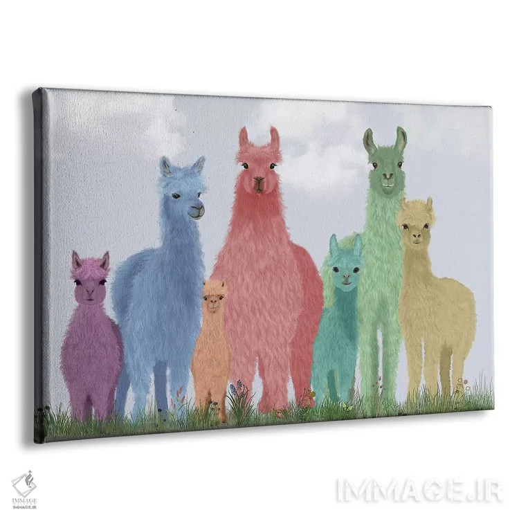 تابلو خانواده لاما رنگ پاستلی اثر فب فانکی (استودیو هنری) - نمای پرسپکتیو محصول