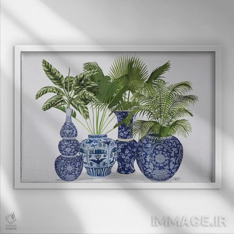 تابلو گروه گلدان چینی ۱ اثر فب فانکی (استودیو هنری) - نمای قابدار سفید