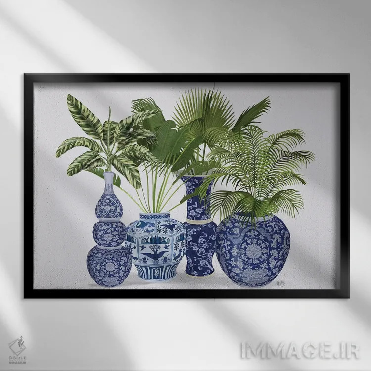 تابلو گروه گلدان چینی ۱ اثر فب فانکی (استودیو هنری) - نمای قابدار مشکی