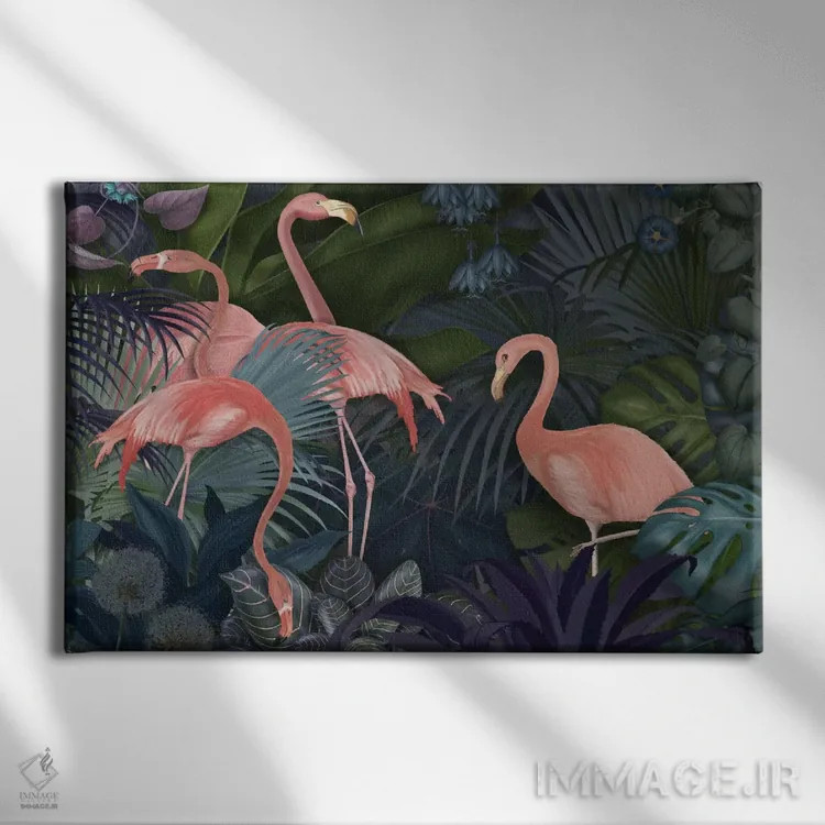 تابلو فلامینگوها در باغ ۲ اثر فب فانکی (استودیو هنری) - نمای روبهرو روی دیوار