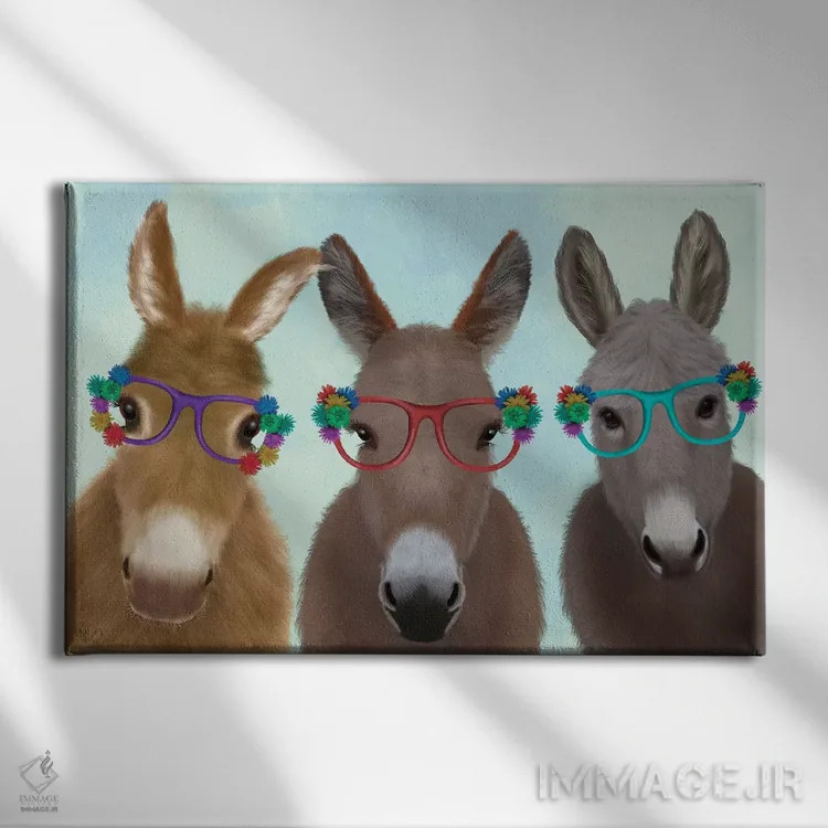 تابلو سهتایی الاغ با عینک گلدار اثر فب فانکی (استودیو هنری) - نمای روبهرو روی دیوار