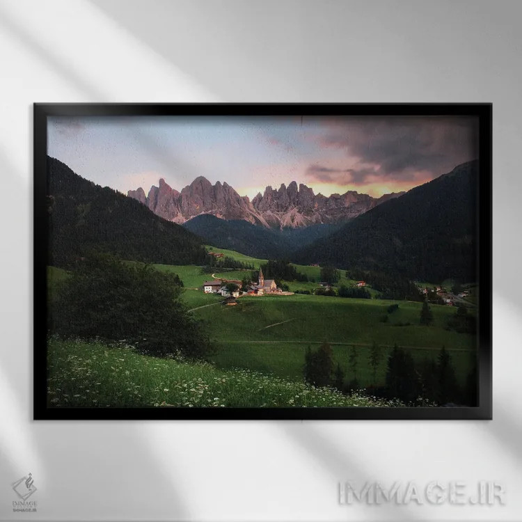 تابلو زمان غروب در وال دی فونز، دولومیت، ایتالیا اثر فلوریان اولبرشتس - نمای قابدار مشکی