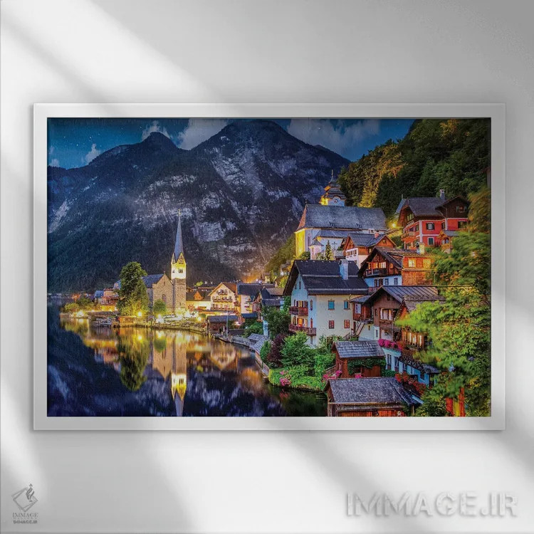 تابلو دهکده جادویی کوچکِ گمشده در کوهستان اثر فلوریان اولبرشتس - نمای قابدار سفید