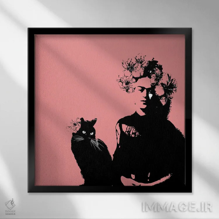 تابلو فریدا با گربه اثر فانیتسا پترو - نمای قابدار مشکی
