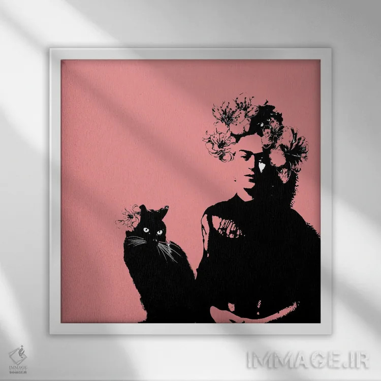 تابلو فریدا با گربه اثر فانیتسا پترو - نمای قابدار سفید