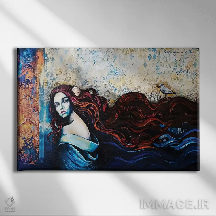 تابلو مرغ دریایی روی موهایش اثر فانیتسا پترو - نمای روبهرو روی دیوار