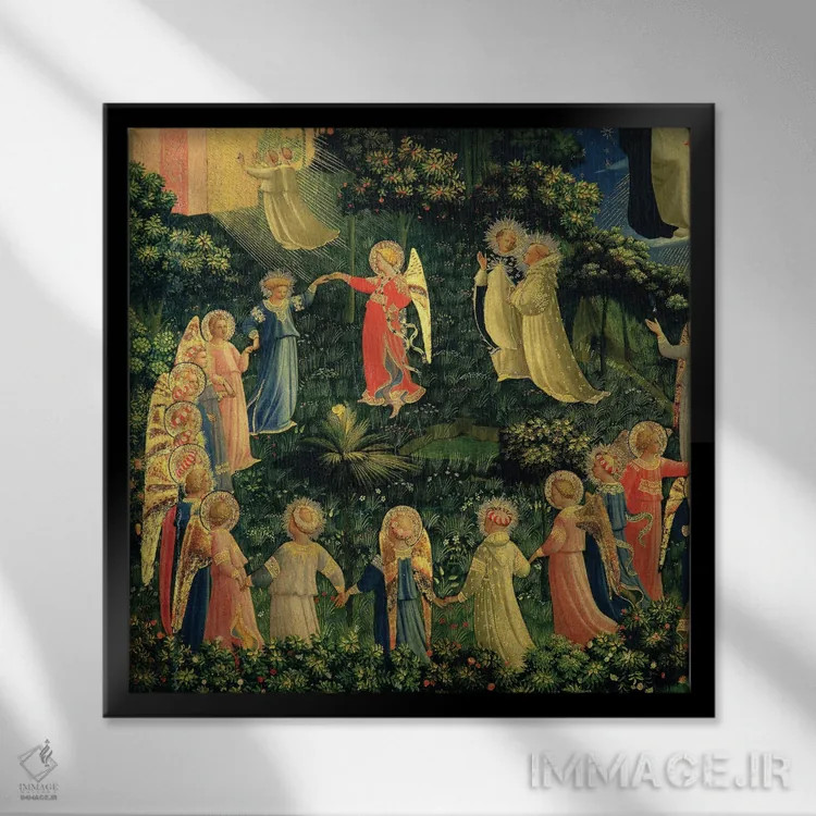 تابلو جزئیات بهشت، داوری نهایی، حدود ۱۴۲۵-۳۰ اثر فرا آنجلیکو (نقاش ایتالیایی) - نمای قابدار مشکی