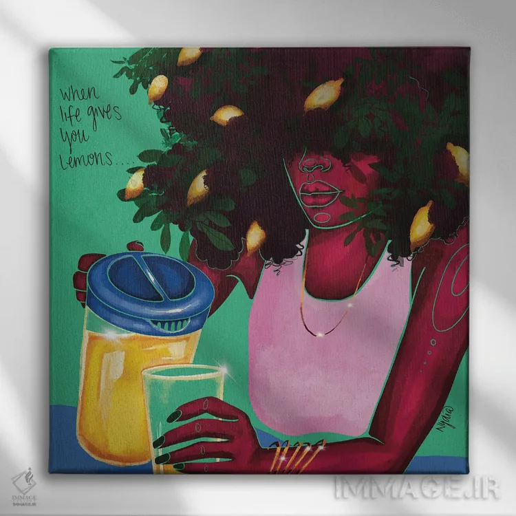 تابلو "وقتی زندگی بهت لیمو میدهد" اثر نیدیا دراز (نام هنری/استودیو) - نمای روبهرو روی دیوار