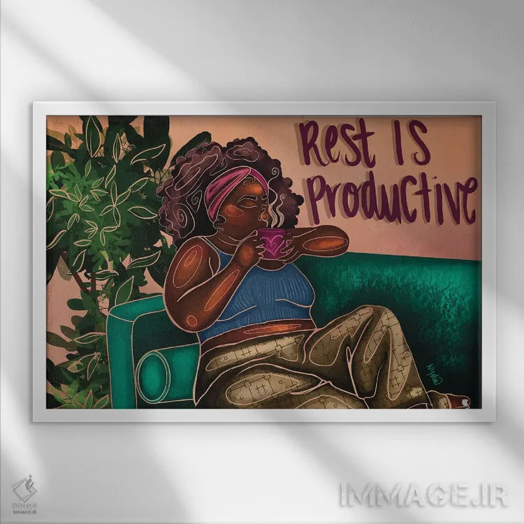 تابلو استراحت مفید است اثر نیدیا دراز (نام هنری/استودیو) - نمای قابدار سفید