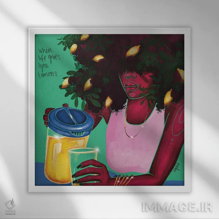 تابلو "وقتی زندگی بهت لیمو میدهد" اثر نیدیا دراز (نام هنری/استودیو) - نمای قابدار سفید