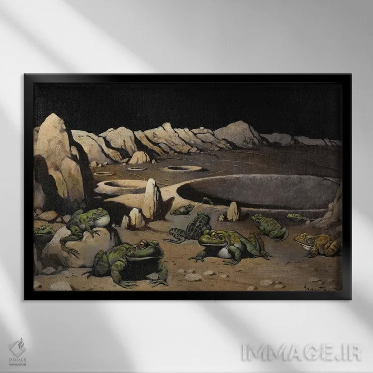 تابلو "قورباغهها روی ماه" اثر فرانک فرزتا (تصویرگر و طراح کمیک آمریکایی) - نمای قابدار مشکی
