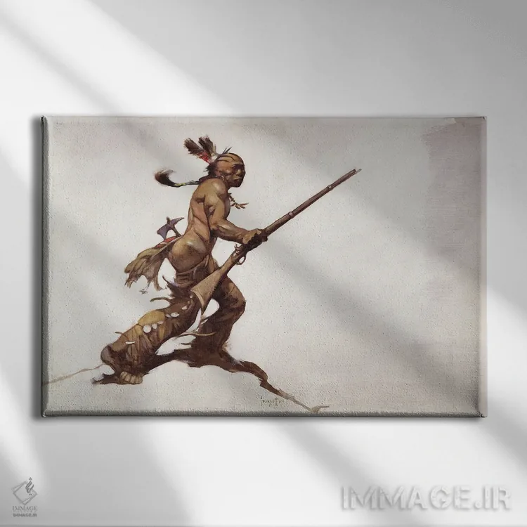 تابلو "جنگجوی سرخپوست" اثر فرانک فرزتا (تصویرگر و طراح کمیک آمریکایی) - نمای روبهرو روی دیوار