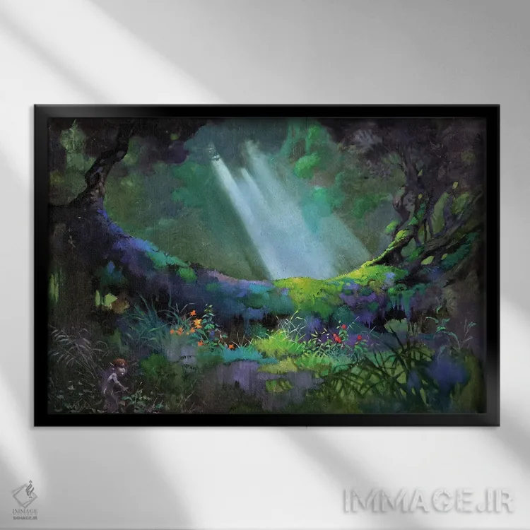 تابلو "چمنزار پریها" اثر فرانک فرزتا (تصویرگر و طراح کمیک آمریکایی) - نمای قابدار مشکی