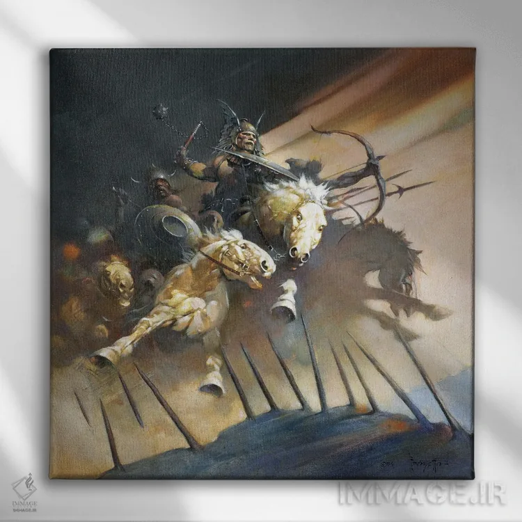 تابلو "هونها (قوم تاریخی)" اثر فرانک فرزتا (تصویرگر و طراح کمیک آمریکایی) - نمای روبهرو روی دیوار