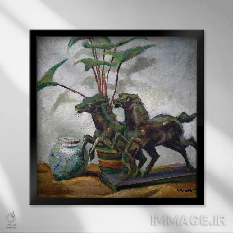 تابلو "اسب" اثر فرانک فرزتا (تصویرگر و طراح کمیک آمریکایی) - نمای قابدار مشکی