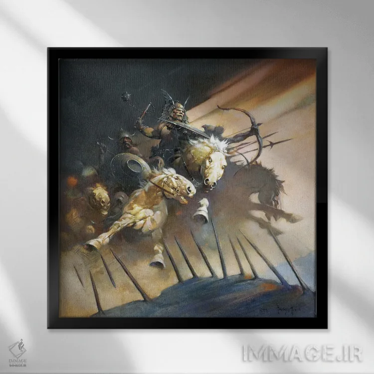 تابلو "هونها (قوم تاریخی)" اثر فرانک فرزتا (تصویرگر و طراح کمیک آمریکایی) - نمای قابدار مشکی