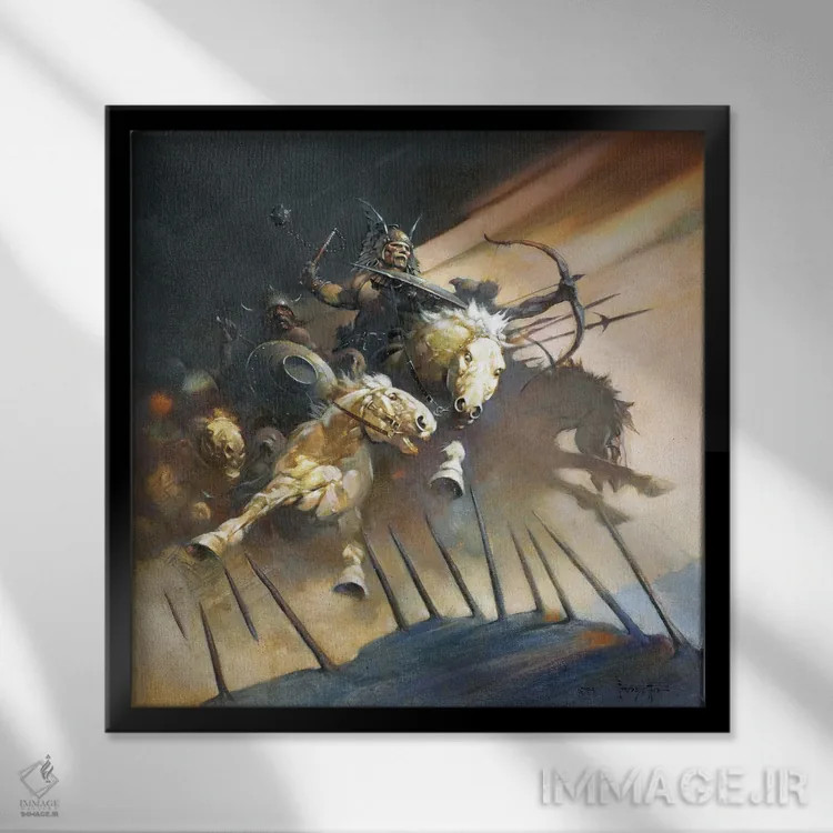 تابلو "هونها (قوم تاریخی)" اثر فرانک فرزتا (تصویرگر و طراح کمیک آمریکایی) - نمای قابدار مشکی