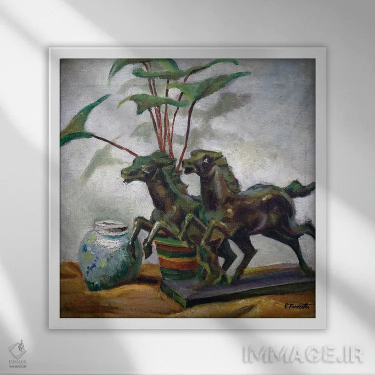 تابلو "اسب" اثر فرانک فرزتا (تصویرگر و طراح کمیک آمریکایی) - نمای قابدار سفید