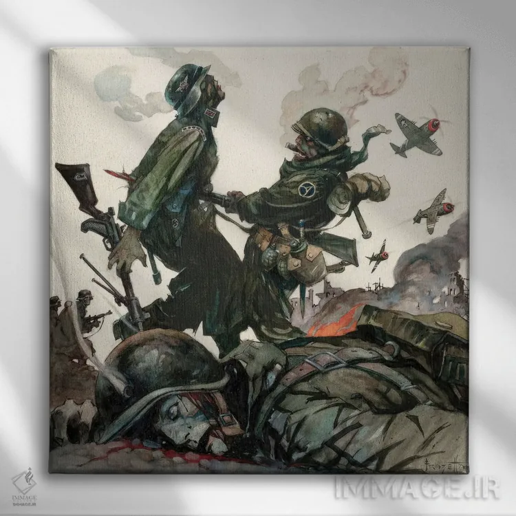 تابلو "نبرد سوزان ۲" اثر فرانک فرزتا (تصویرگر و طراح کمیک آمریکایی) - نمای روبهرو روی دیوار